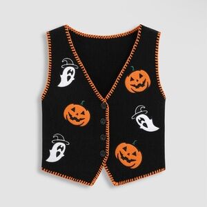 Women’s Halloween Pumpkin & Ghost Vest - Black and Orange